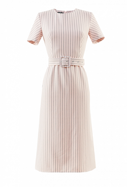 Льняное платье с поясом и коротким рукавом розовое 27-02-20 SS