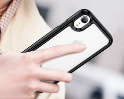 Чехол двухкомпонентный с боковыми рамками черного цвета для iPhone XR, мягкий отклик кнопок