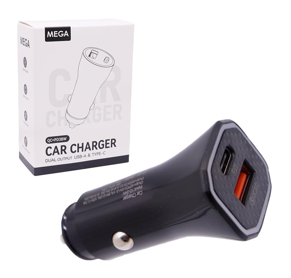 Автомобильный адаптер питания MEGA MC05 A+C 38W (черный)