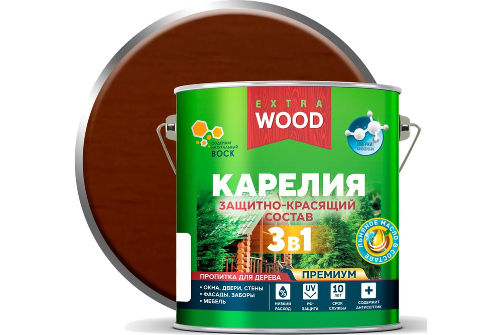 Состав защитно-красящий 3в1 для древесины Карелия тик (2,7л) FARBITEX PROFI WOOD EXTRA
