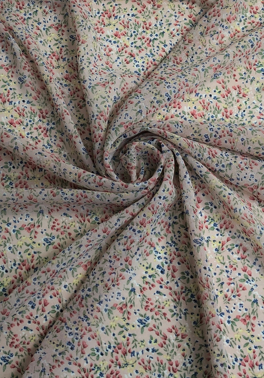 Шифон принт, цветок мелкий красн/голубой/зеленый на розовом Моналиса BST3343D13C1