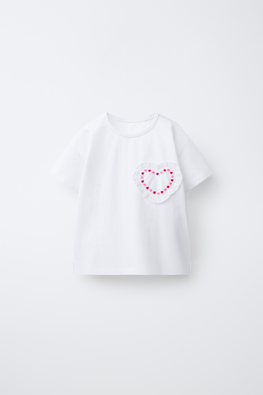 ZARA ФУТБОЛКА С СЕРДЦЕМ, БЕЛЫЙ