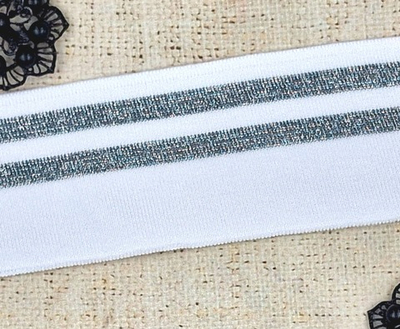 Подвязы с люрексом, ш. 6 см, L 117 см, белый с серебром