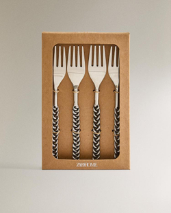 ZARA HOME НАБОР ДЕСЕРТНЫХ ВИЛОК С ПЛЕТЕНЫМИ РУЧКАМИ (4 ШТ.), СТАЛЬНОЙ СЕРЫЙ