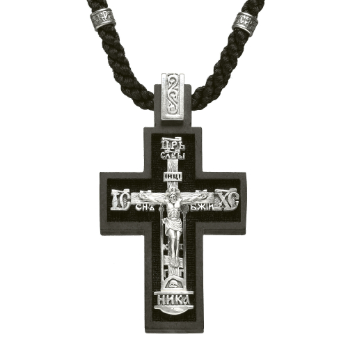 Крест из дерева с серебряным распятием на гайтане