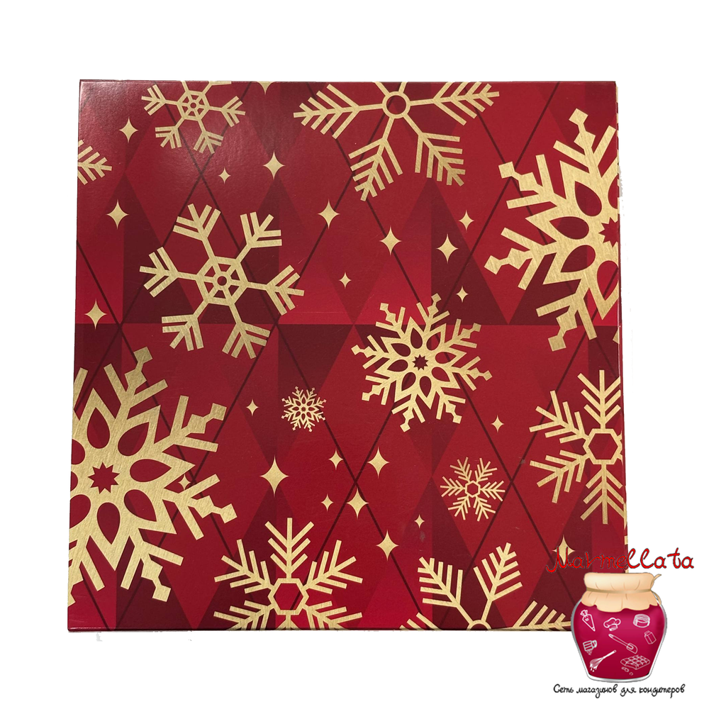 Упаковка для 8 конфет и шоколадной плитки с обечайкой ЗОЛОТЫЕ СНЕЖИНКИ 177*178,5*38,5/155*75 мм