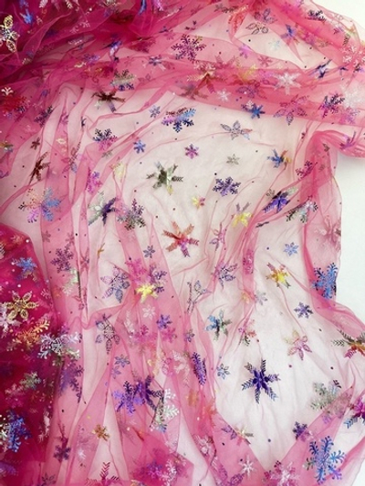 РОЗОВЫЙ СНЕЖИНКИ Сетка новогодняя (1238)