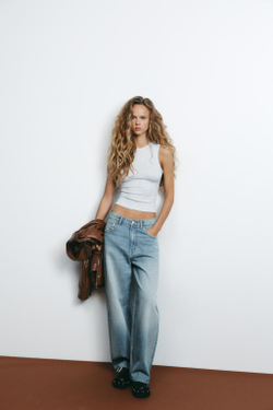 ZARA ТОП В РУБЧИК, СЕРЫЙ С МЕЛАНЖЕВЫМ ЭФФЕКТОМ