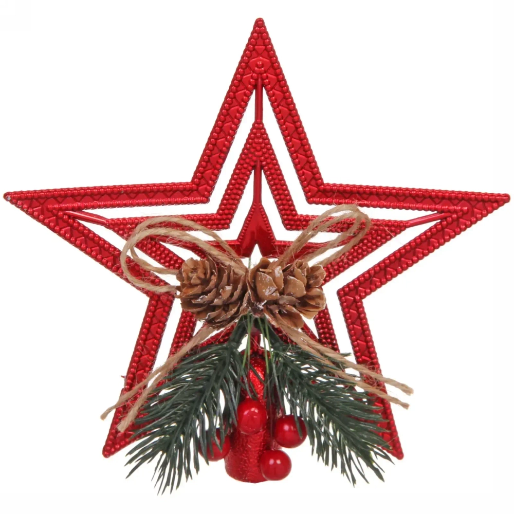 Звезда на ёлку «Волшебство ночи» шишки 14,5*14,5 см, Красный