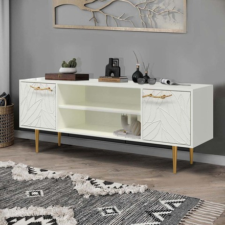 Тумба под ТВ Арт Колор leaves 155см Стайл Голд Белый опал