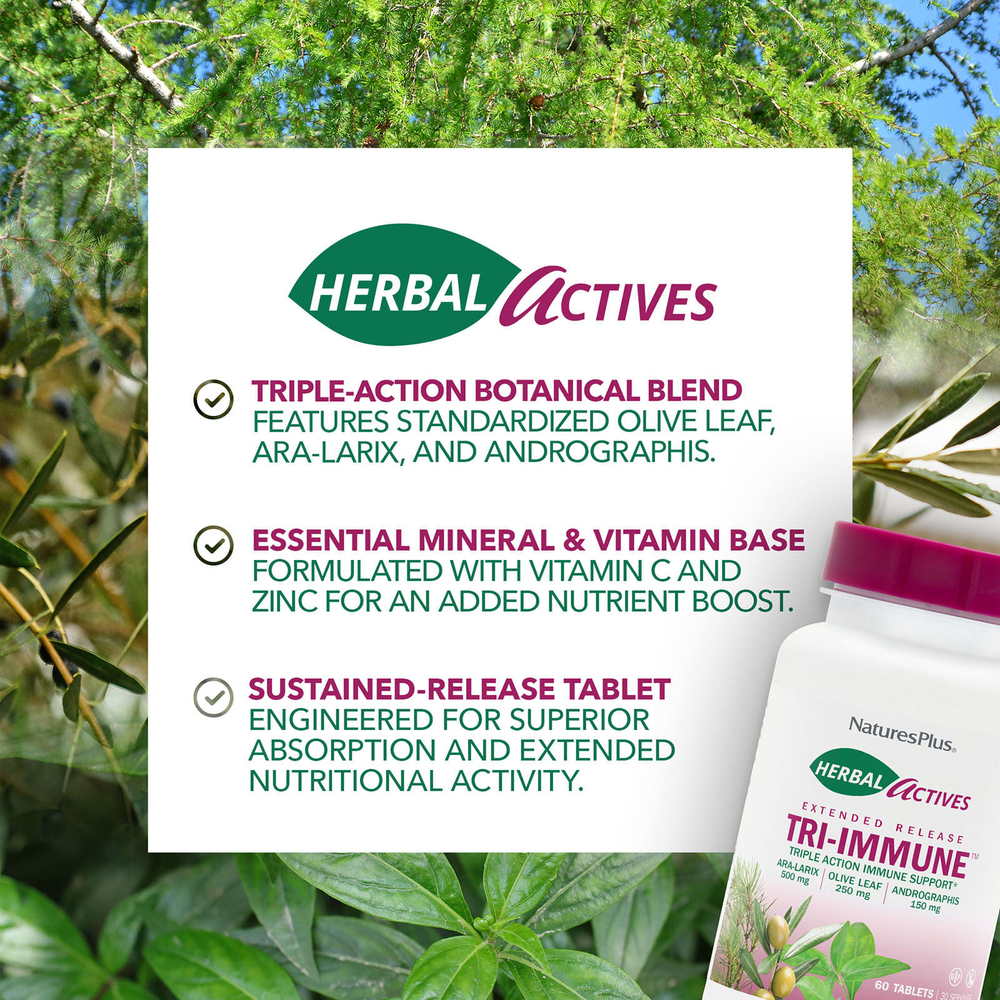 NaturesPlus, Herbal Actives, Tri-Immune ™ с длительным высвобождением, 60 таблеток