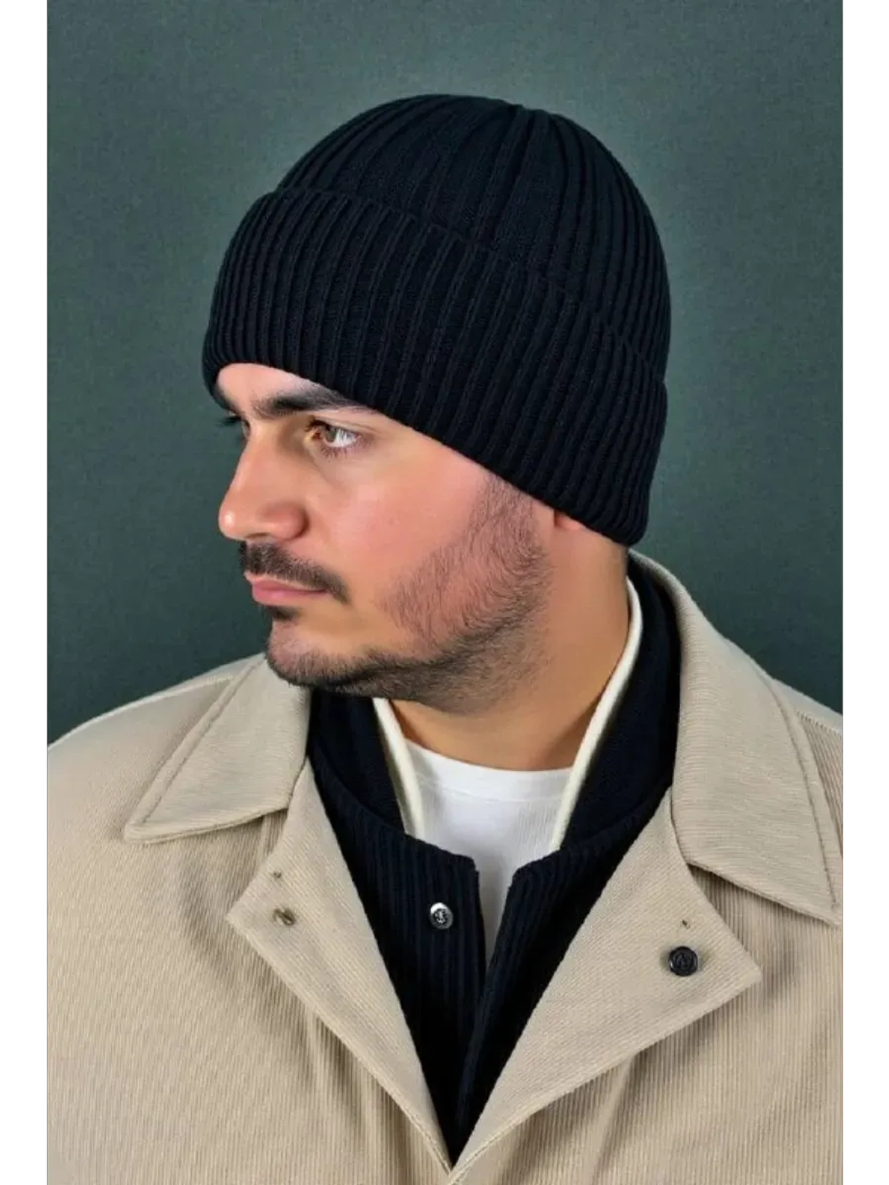 шапка вязаная теплая с отворотом стильная