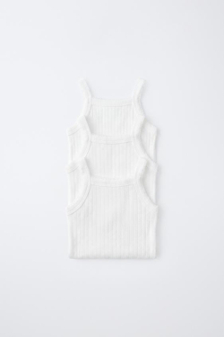 ZARA НАБОР ИЗ 3 БОДИ НА БРЕТЕЛЯХ POINTELLE, ЭКРЮ