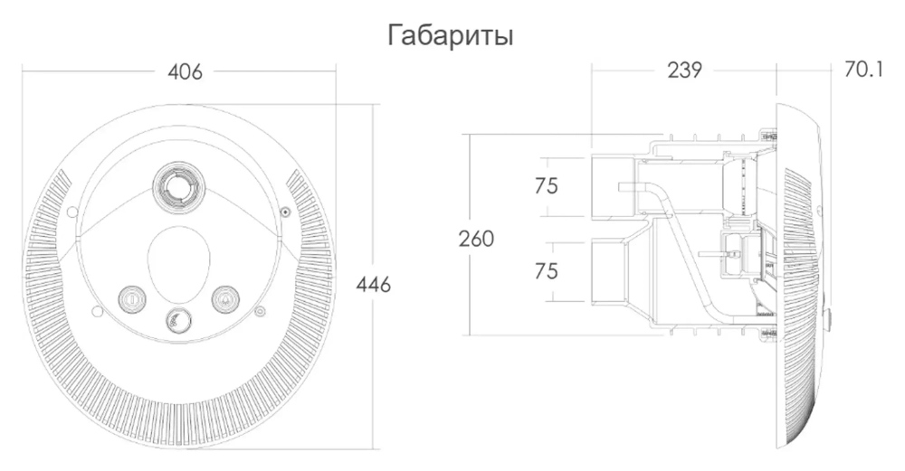 Передняя часть противотока ЕМ0055 с закладной - LED подсветка RGB, Ø75мм - AquaViva