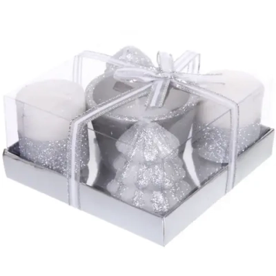 Свечи новогодние «Лесной микс» 11.5*11.5*5см (набор 5шт), Серебро