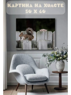 Картина на стену 40 X 50 Белка и кот
