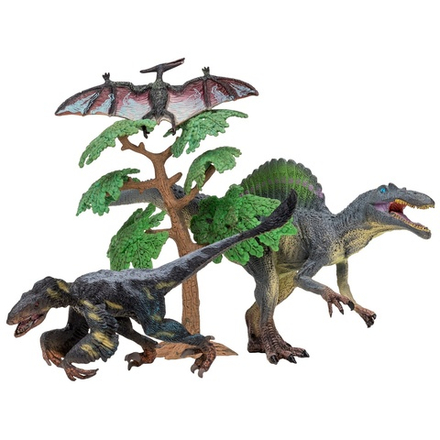 Набор фигурок серии "Мир динозавров": спинозавр, птеродактиль, троодон, дерево