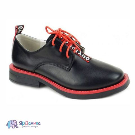 Полуботинки B&G черные с красными шнурками 5870-5A