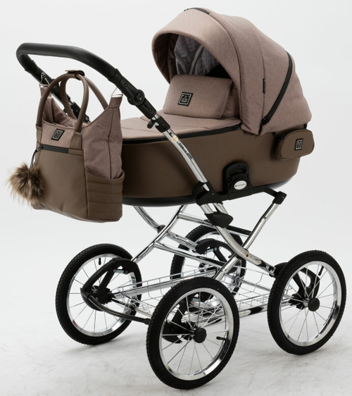 Детская коляска Adamex Porto Retro 2 в 1 PO-PS15 (Т.БЕЖ+Т.БЕЖА КОЖА)