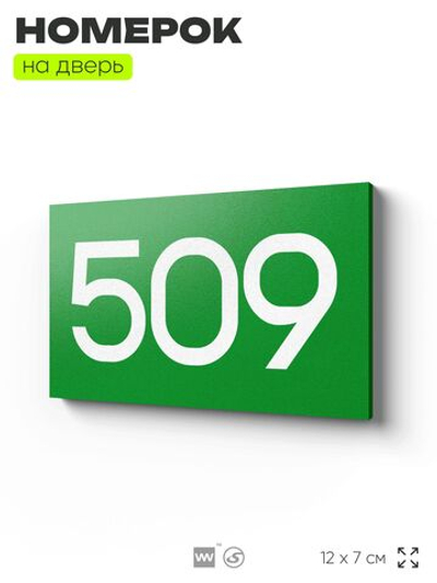Номер на дверь 509, табличка на дверь для офиса, квартиры, кабинета, аудитории, склада, зеленая 120х70 мм, Айдентика Технолоджи