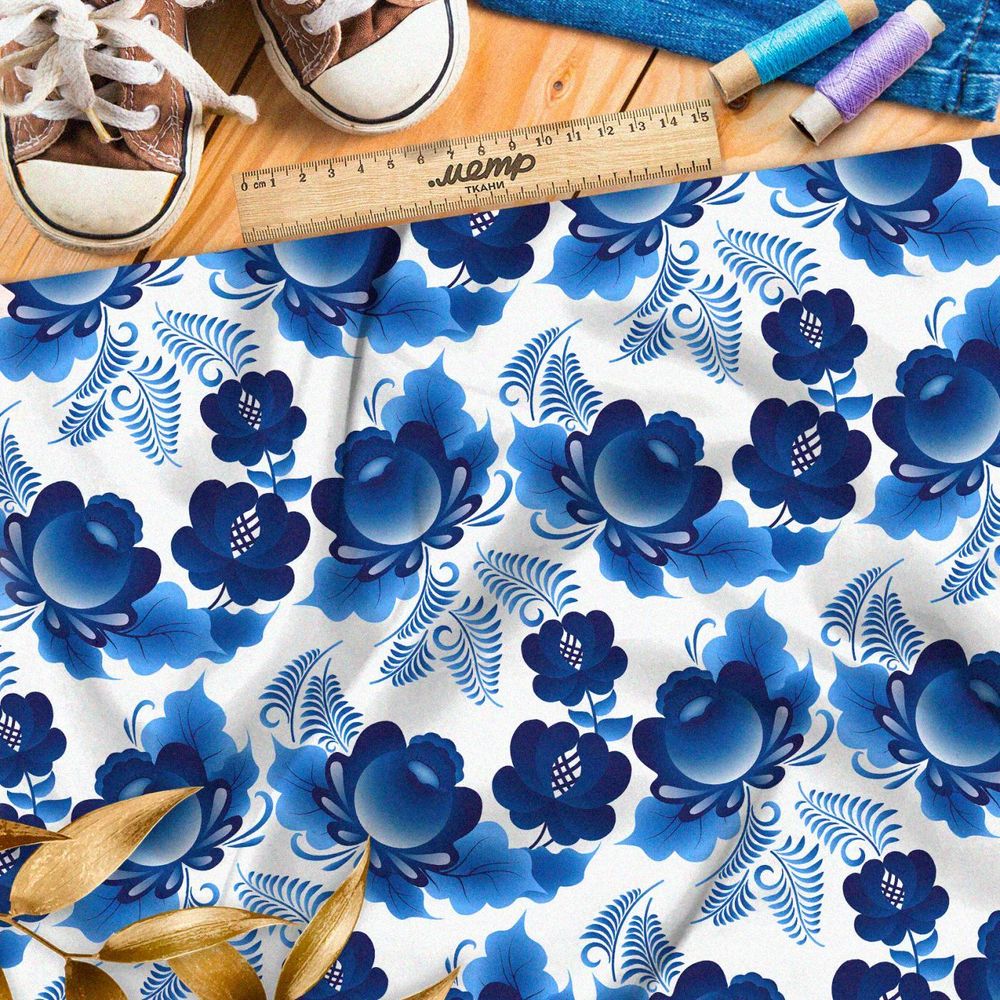 Ткань премиум мембрана вариации на тему гжели