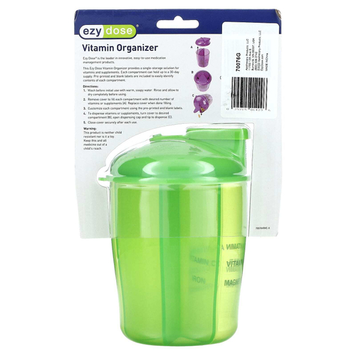 Ezy Dose, Витаминный органайзер с этикетками, зеленый, 1 шт.