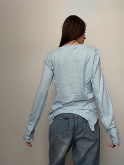 Лонг льняной голубой с рельефами