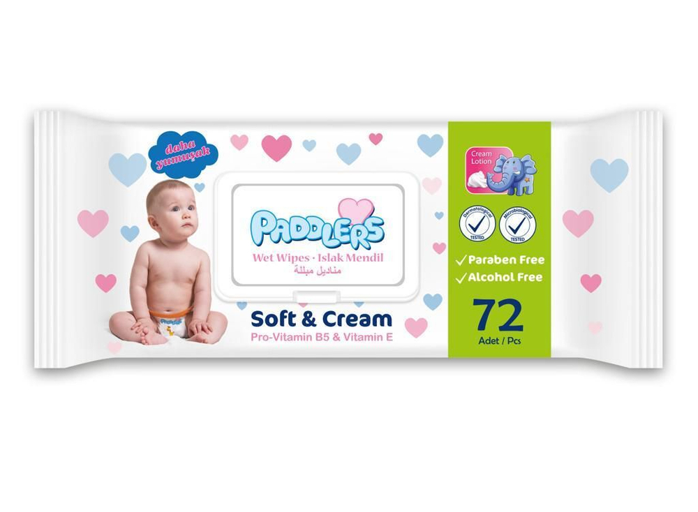Салфетки влажные для детей Soft and Cream PADDLERS, 72 шт
