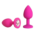 Анальная втулка фуксия с кристаллом Medium прозрачный 8 см