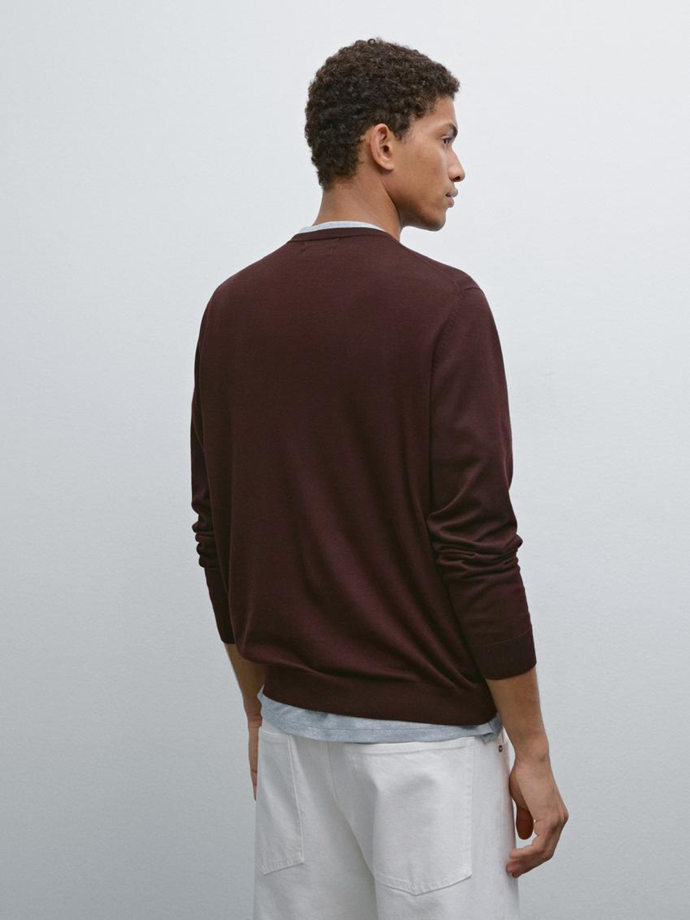 Massimo Dutti Хлопковый свитер с длинными рукавами, гранатовый