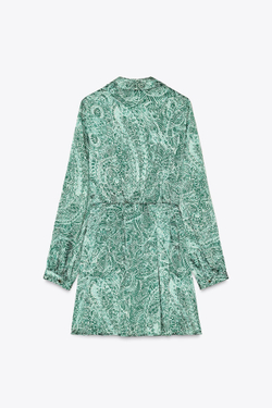 ZARA АТЛАСНОЕ МИНИ-ПЛАТЬЕ С ПРИНТОМ, РАЗНОЦВЕТНЫЙ