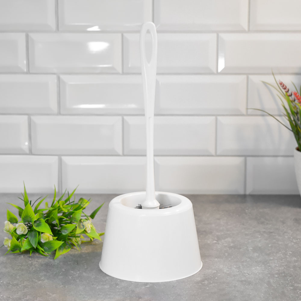 Ерш для туалета "Good" с подставкой, белый с серой щетиной