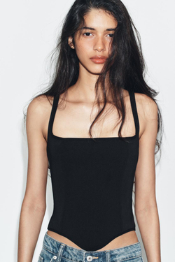 ZARA ЭЛАСТИЧНЫЙ ТОП-КОРСЕТ, ЧЕРНЫЙ