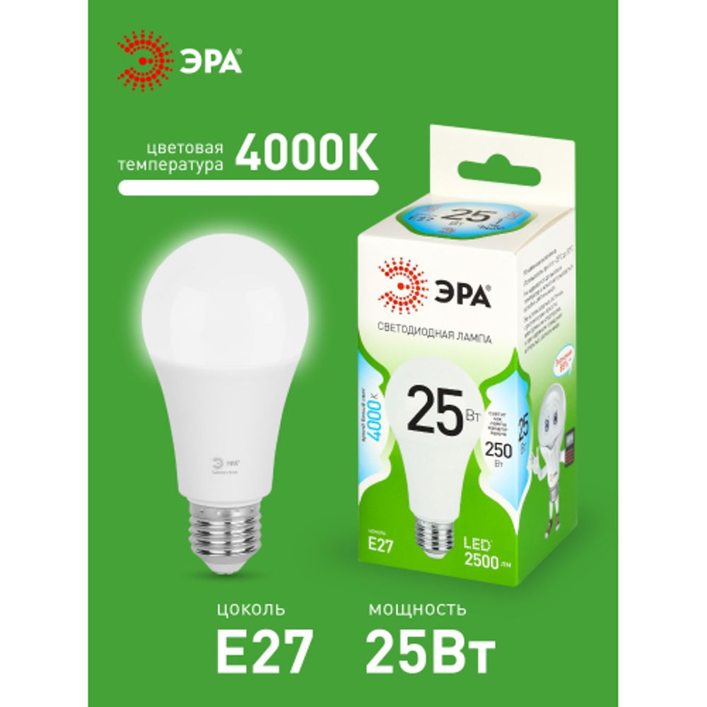 Лампа светодиодная ЭРА GREEN LINE LED A60-25W-840-E27 GL 25Вт груша яркий белый свет E27