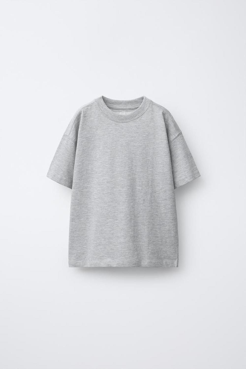 ZARA БАЗОВАЯ ОДНОТОННАЯ ФУТБОЛКА, СЕРЫЙ МЕЛАНЖ