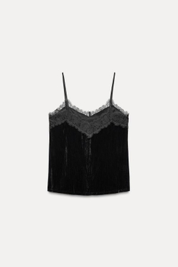 ZARA БАРХАТНЫЙ ТОП НА БРЕТЕЛЯХ, ЧЕРНЫЙ