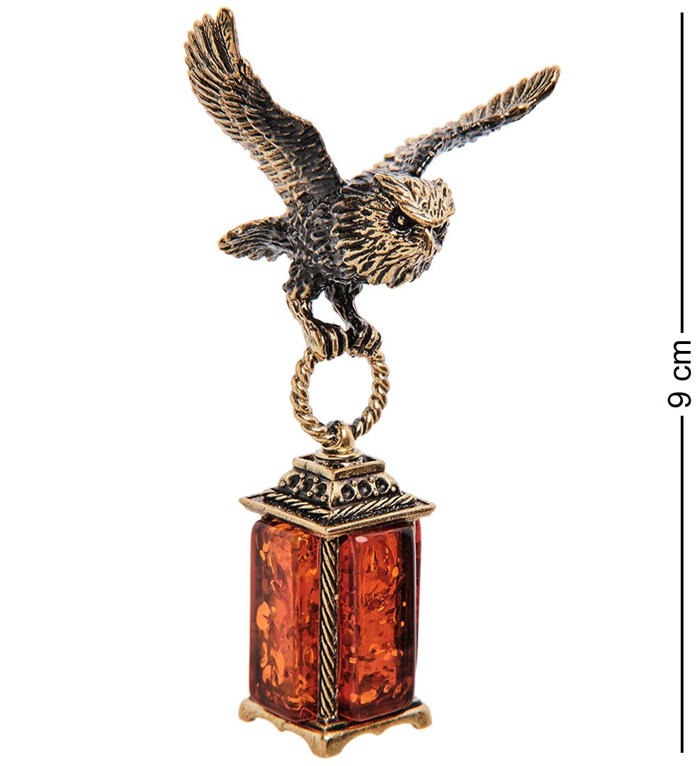 Народные промыслы AM-3248 Фигурка «Сова с фонарем» (латунь, янтарь)