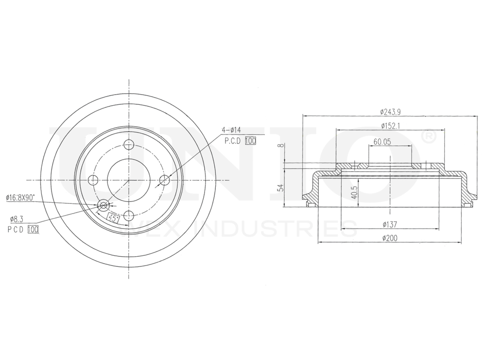 Барабан тормозной задний UNIO BRD-10058