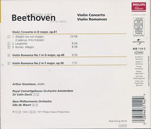 Arthur Grumiaux, Sir Colin Davis, Edo de Waart, Royal Concertgebouw Orchestra Amsterdam, New Philharmonia Orchestra / Beethoven: Violin Concerto, Violin Romances (CD)