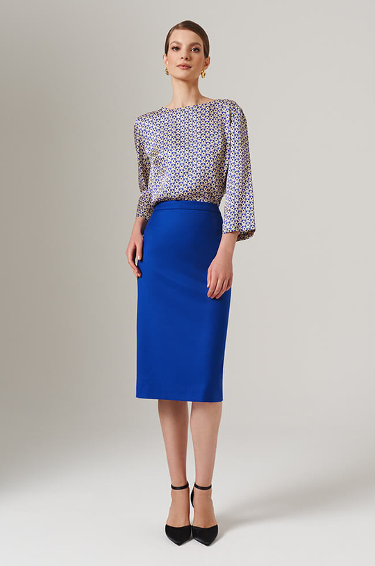 23137 Блузка женская (бежево-васильковый принт)