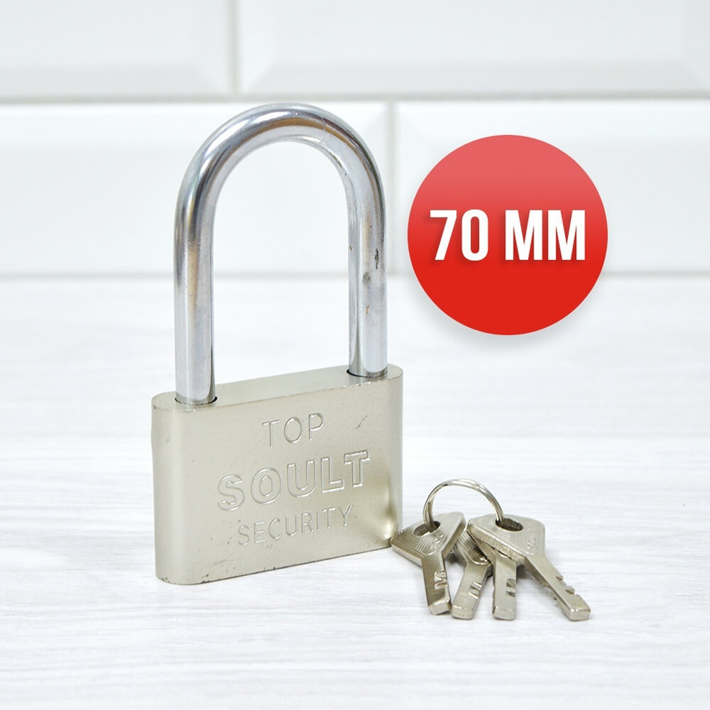 Замок навесной 70мм, длинная дужка, металлический