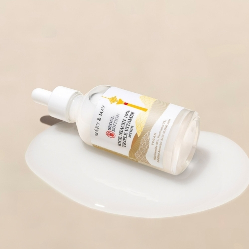 MARY & MAY Осветляющая рисовая сыворотка для лица с ниацинамидом Rice Niacin 10% Triple Vitamin Serum