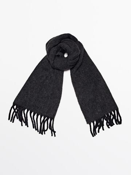Massimo Dutti Шарф из смесовой шерсти с бахромой, маренго