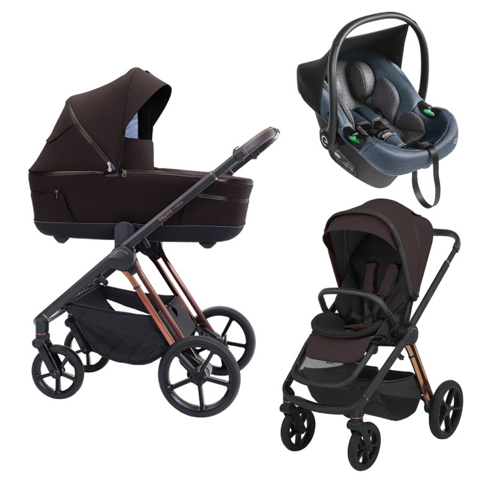 Детская коляска 3 в 1 Espiro Miloo 2025 и автокресло Pi Gray blue 208 exellent chocolate / Серый/синий (Gray blue 103)