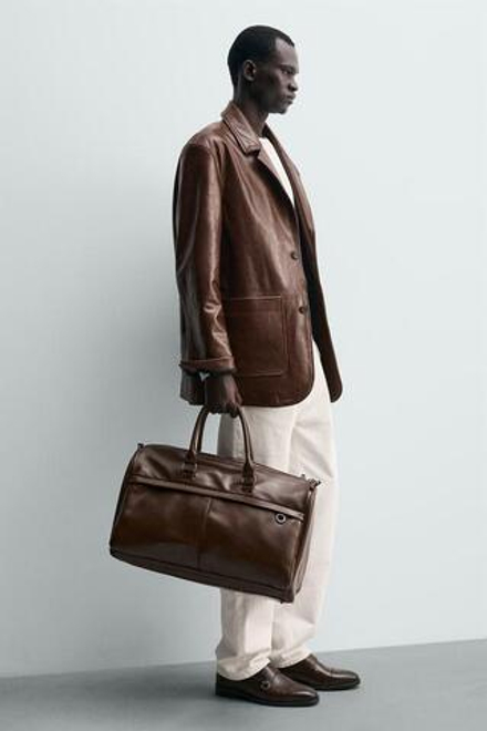 ZARA ГЛАДКАЯ ДОРОЖНАЯ СУМКА, КОРИЧНЕВЫЙ