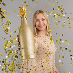 Пневмохлопушка (12/30 см), Бутылка Шампанское, Круги фольга, Золото/Серебро, Металлик