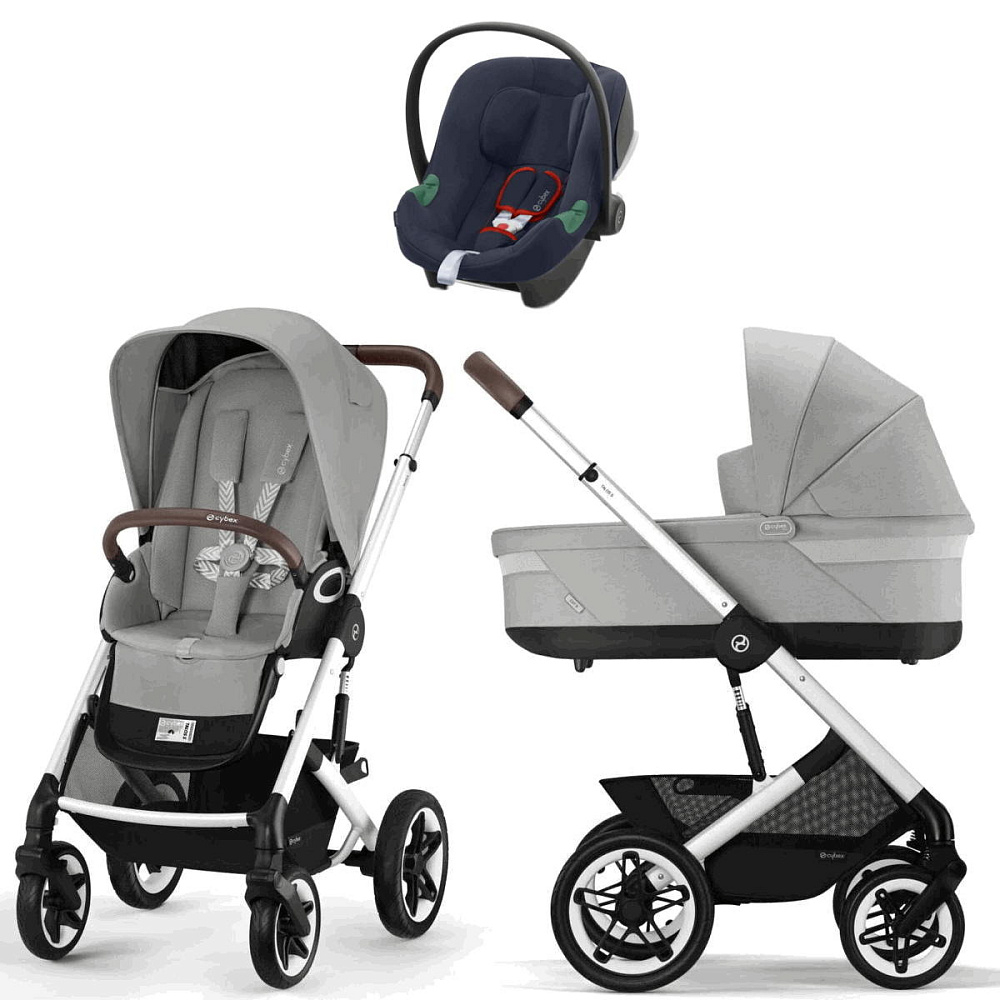 Коляска Cybex Talos S Lux SLV complete Aton B2 Bay Blue Base One 4 в 1 Stone Grey с дождевиками
