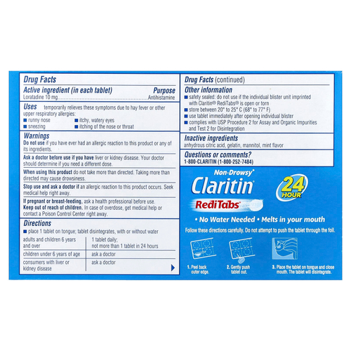 Claritin, Non-Drowsy, RediTabs®, 10 мг, 30 таблеток для расщепления в полости рта