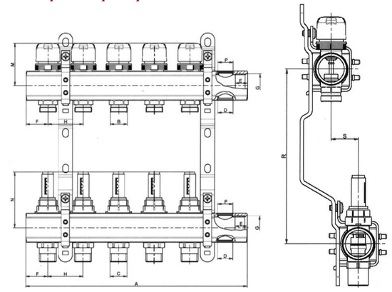 Коллекторный блок Valtec 1"х3/4" 4 выхода с расходомерами (нерж. сталь) VTc.586.EMNX.0604