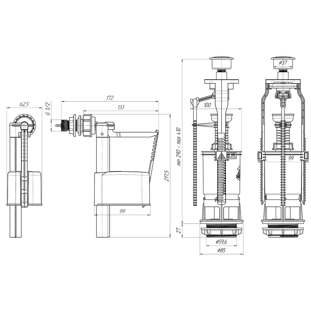 Арматура к смыв. бачку Кноп. АНИпласт бел  бок/подв. WC6050 АНИ пласт ЭКОНОМ